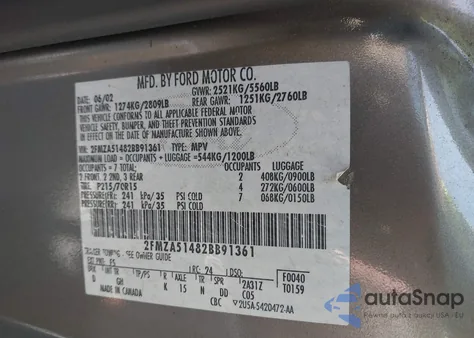 2002 Ford Windstar Lx from USA, damaged, VIN 2FMZA51482BB91361